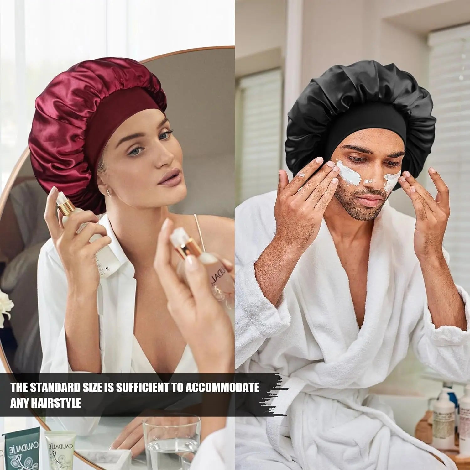 Satin Sleep Cap for Men and Women, Adjustable