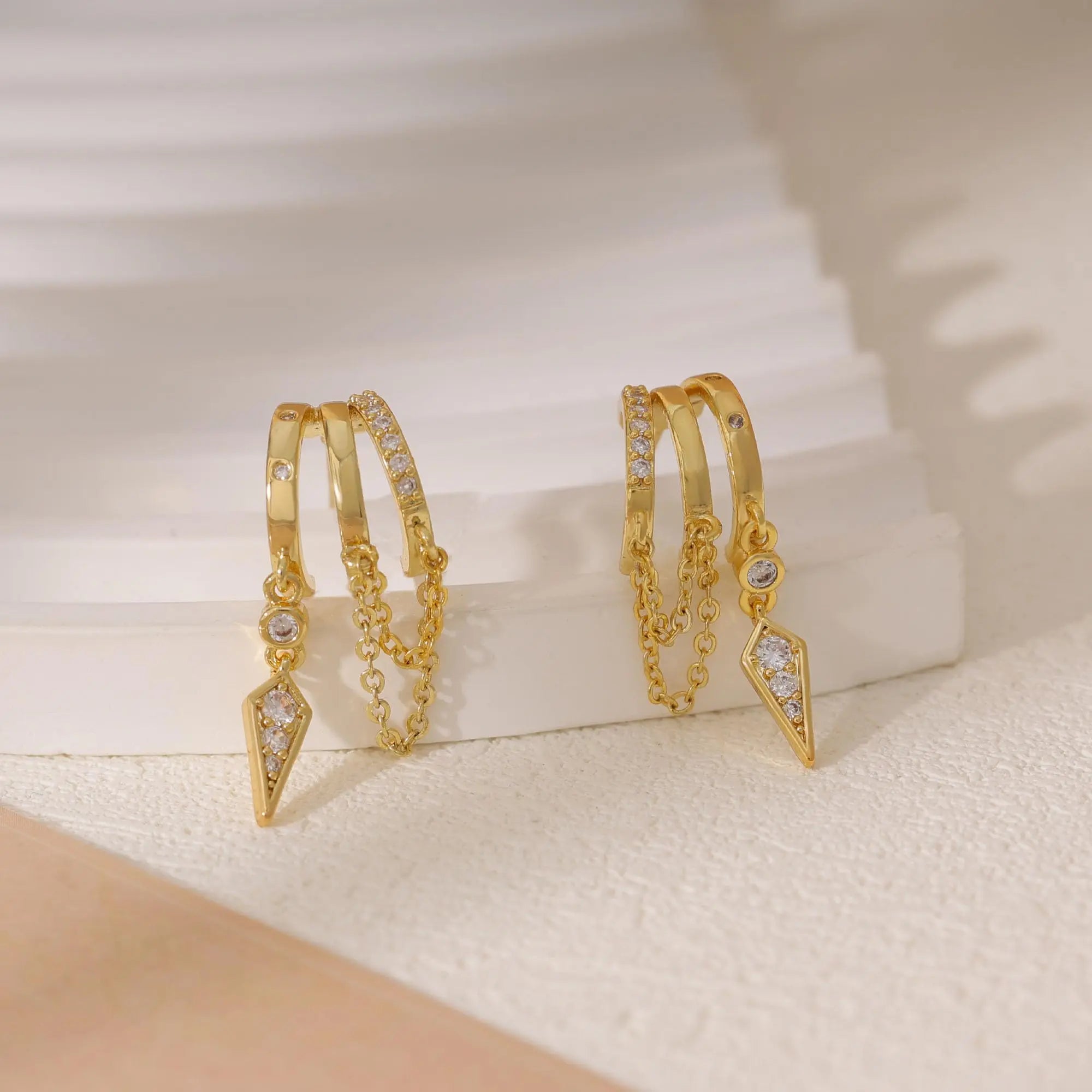 Gania Women's Gold Triple Huggies Earrings