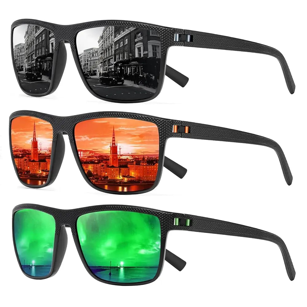 Turbo Pep Unisex Polarized Square Sunglasses - 3 Pairs