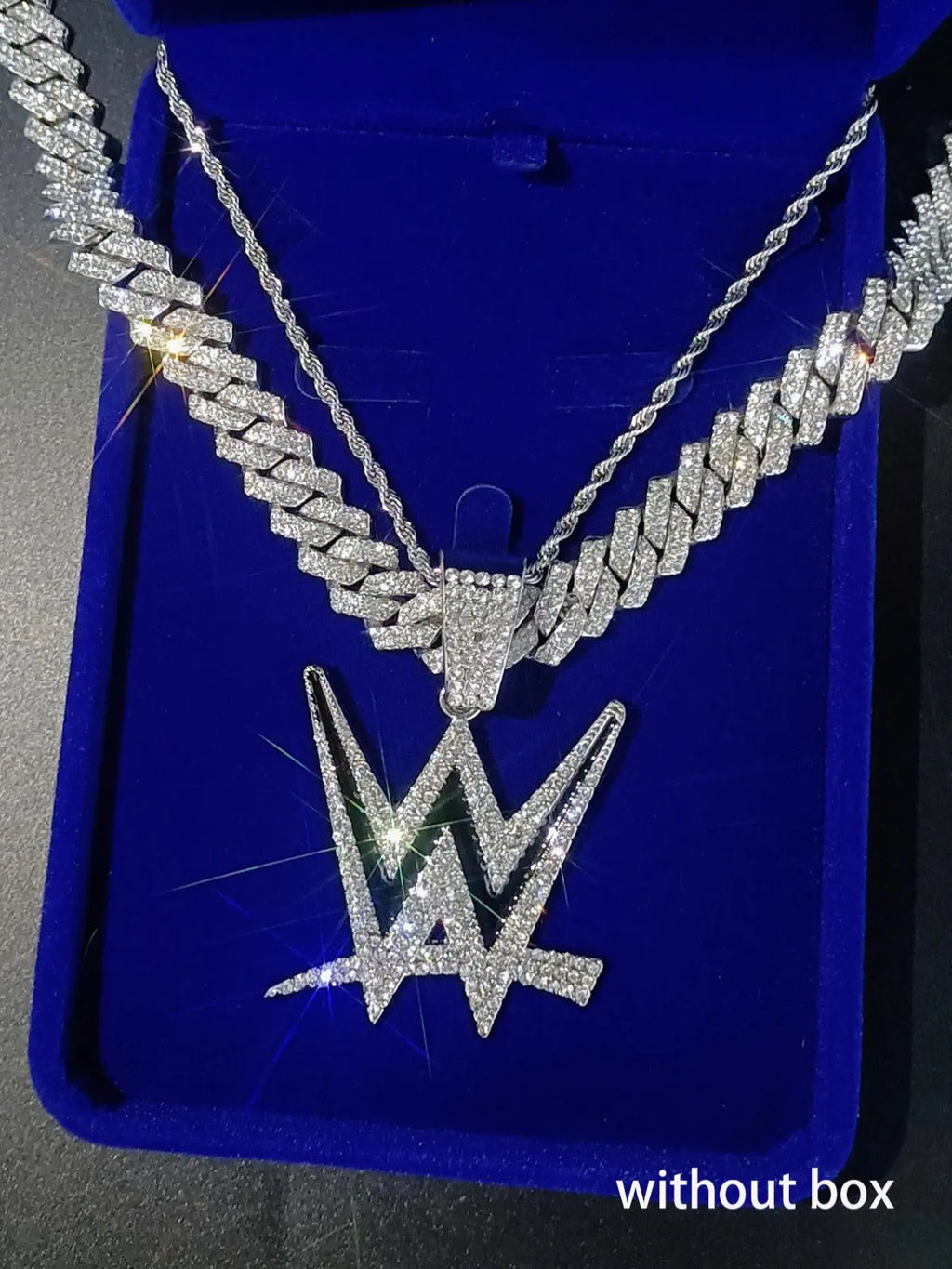 Rhinestone-Embellished Wrestling Pendant Necklace