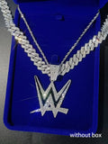Rhinestone-Embellished Wrestling Pendant Necklace