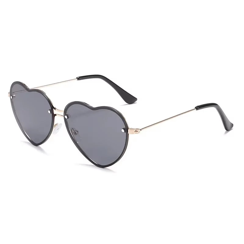Heart-Shaped Rimless Sunglasses with Clear Ocean Lenses