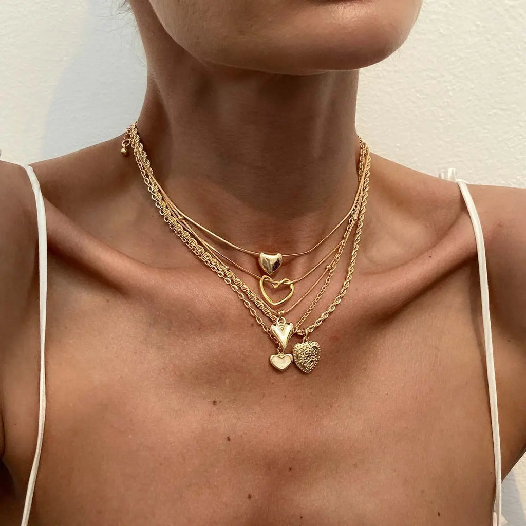 Five-Piece Heart Pendant Necklace Set