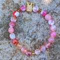 Golden Crown Bracelet featuring White and Pink Agate with Hematite Accents