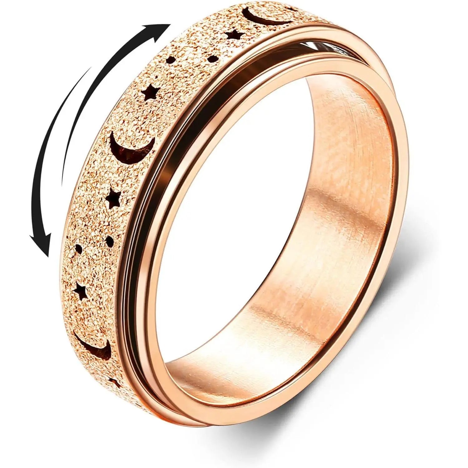 FLORIDECO Stainless Steel Adjustable Fidget Rings for Anxiety Relief - Elegant Rose Gold Spinner Ring for Women, Sizes 5-13, Durable Stress-Relieving Design