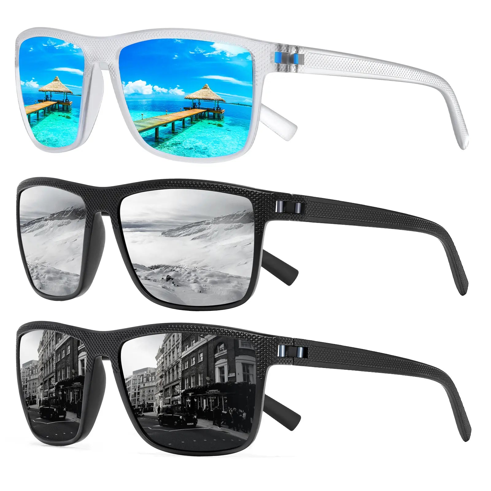 Turbo Pep Unisex Polarized Square Sunglasses - 3 Pairs