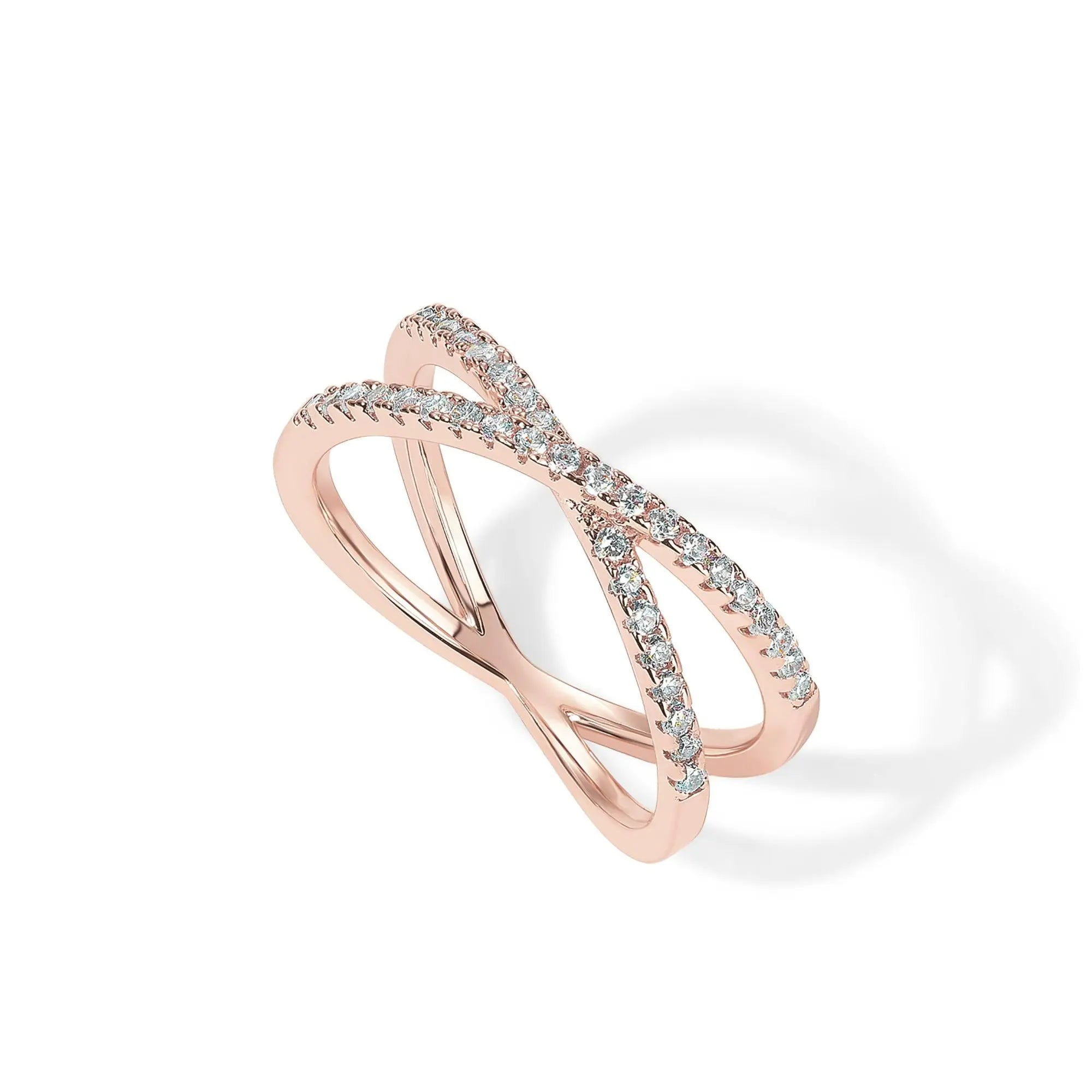 PAVOI 14K Gold Plated Women's Criss Cross Ring with Simulated Diamond CZ