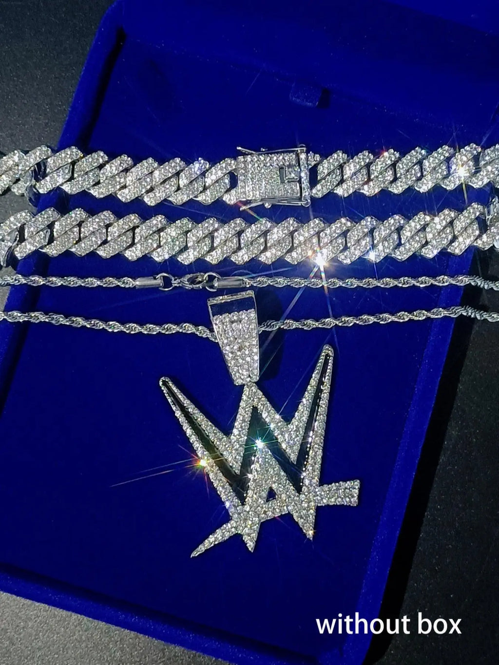 Rhinestone-Embellished Wrestling Pendant Necklace