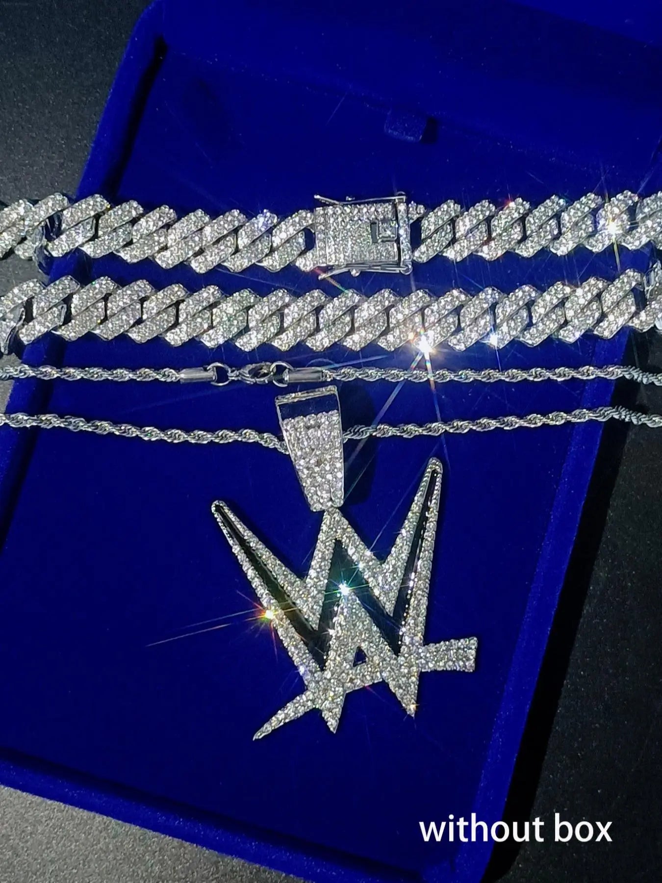 Rhinestone-Embellished Wrestling Pendant Necklace