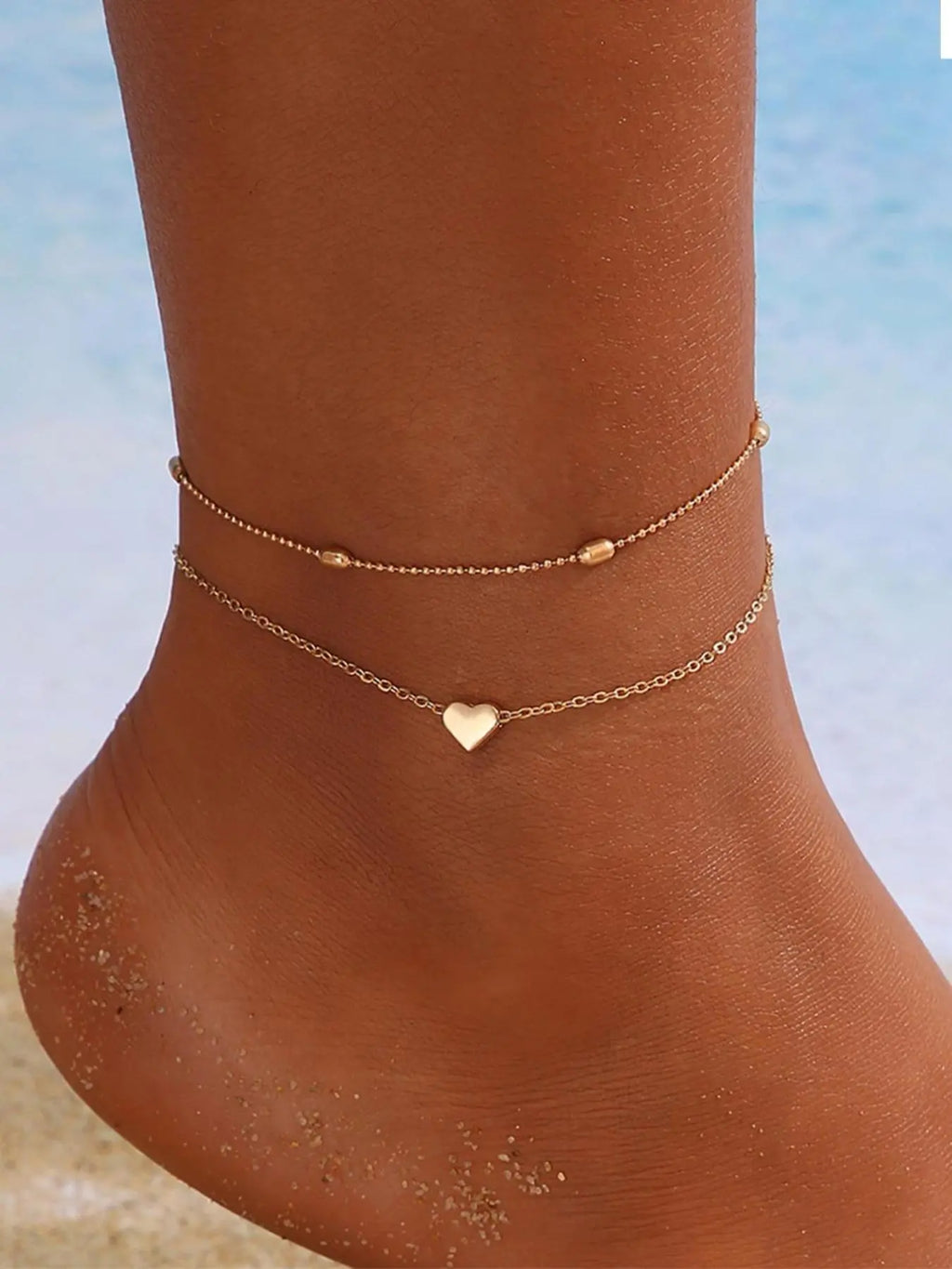 Women's Double Layered Heart Decorated Anklet