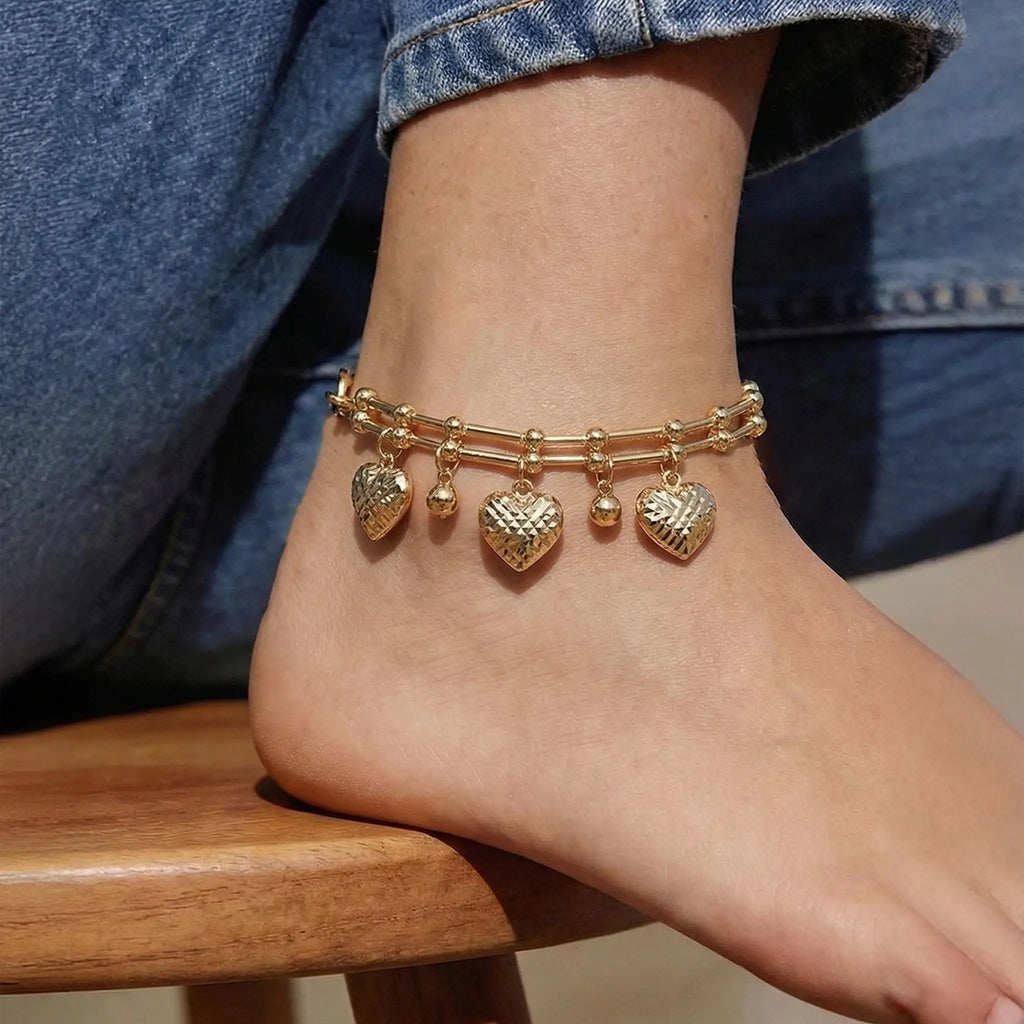 14K Gold Plated Heart Charm Anklet