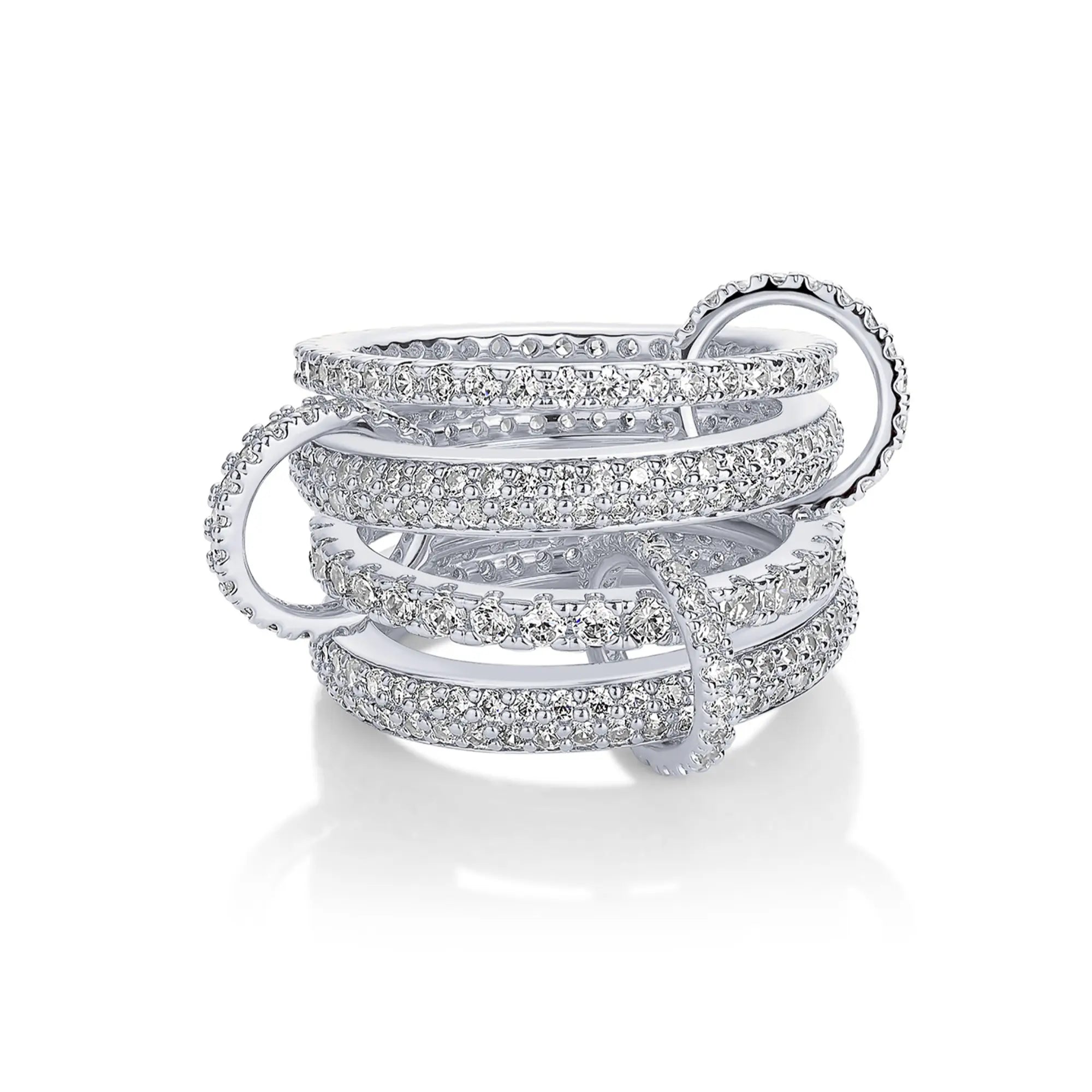14K Gold Plated Interlocked Stackable Statement Ring for Women - Chunky Multi-Band Double & Triple Ring in Two-Tone Mixed Metals with Cubic Zirconia