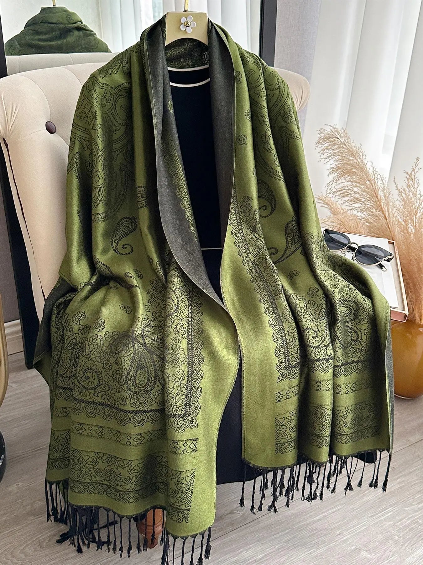 Bohemian-Inspired Paisley Pattern Headscarf, Lightweight Pashmina Shawl