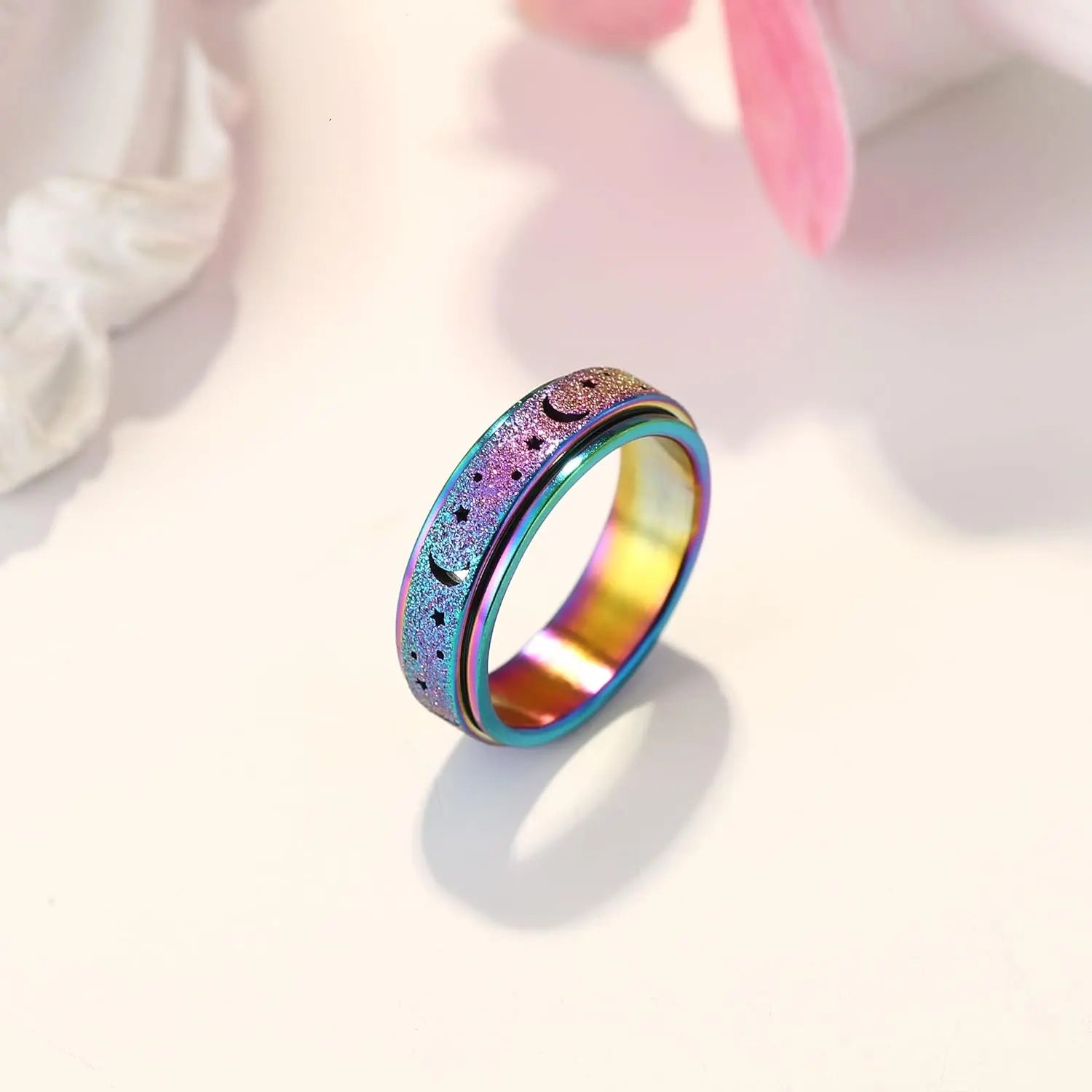 FLORIDECO Stainless Steel Adjustable Fidget Rings for Anxiety Relief - Elegant Rose Gold Spinner Ring for Women, Sizes 5-13, Durable Stress-Relieving Design