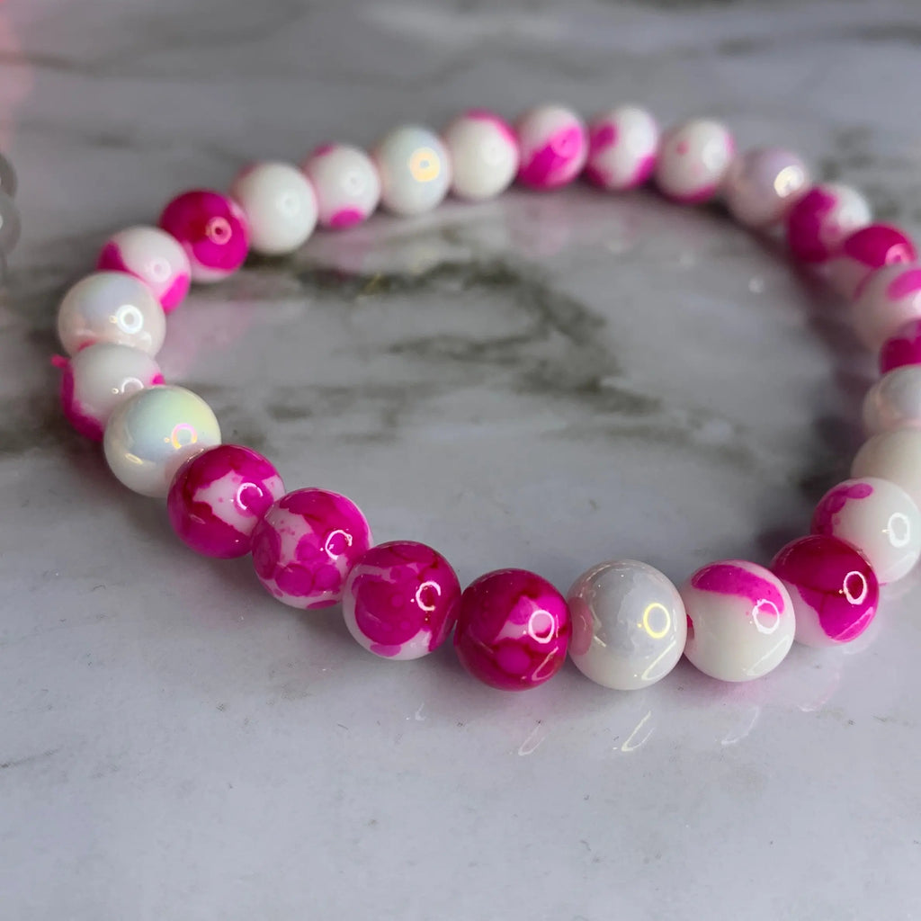 Elegant Pink Glass Beaded Bracelet