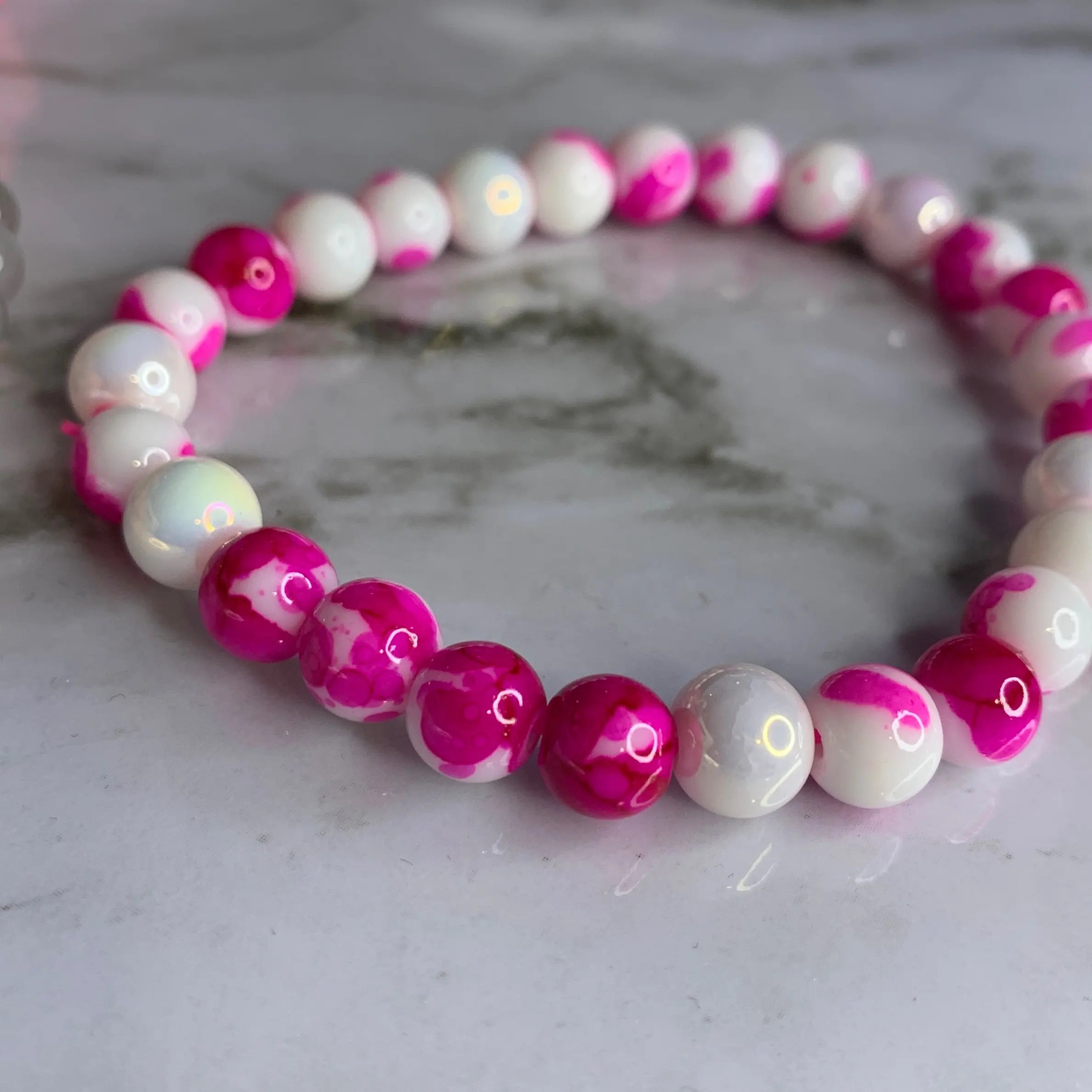 Elegant Pink Glass Beaded Bracelet