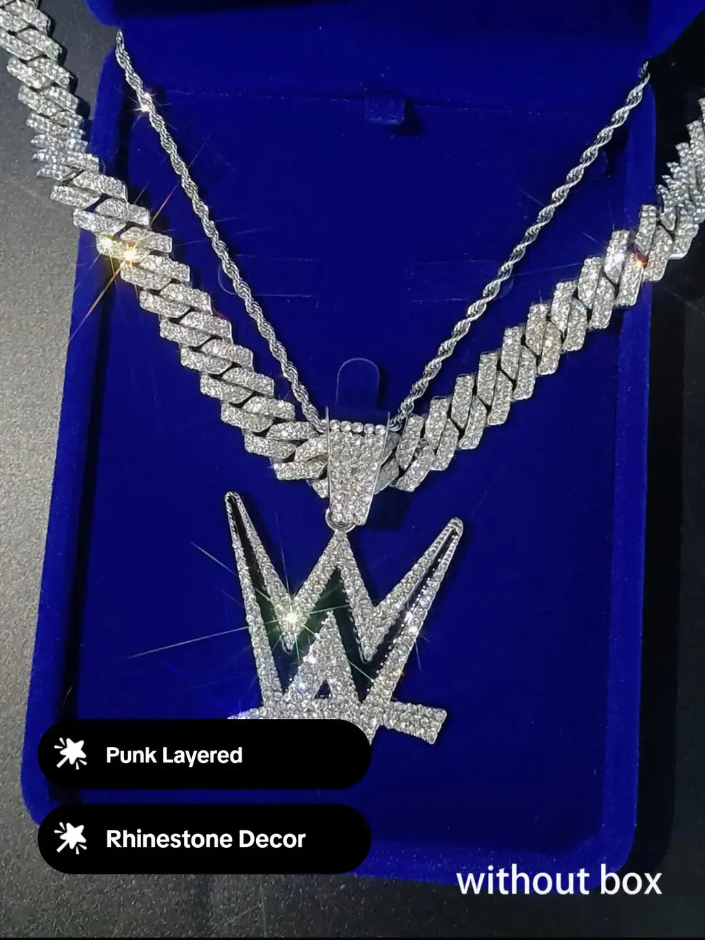 Rhinestone-Embellished Wrestling Pendant Necklace