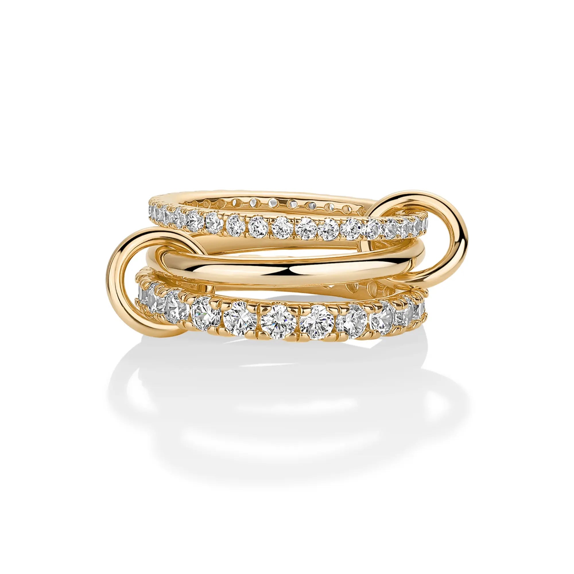 14K Gold Plated Interlocked Stackable Statement Ring for Women - Chunky Multi-Band Double & Triple Ring in Two-Tone Mixed Metals with Cubic Zirconia