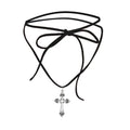 Alloy Cross Pendant Choker Necklace with Tie Neckband
