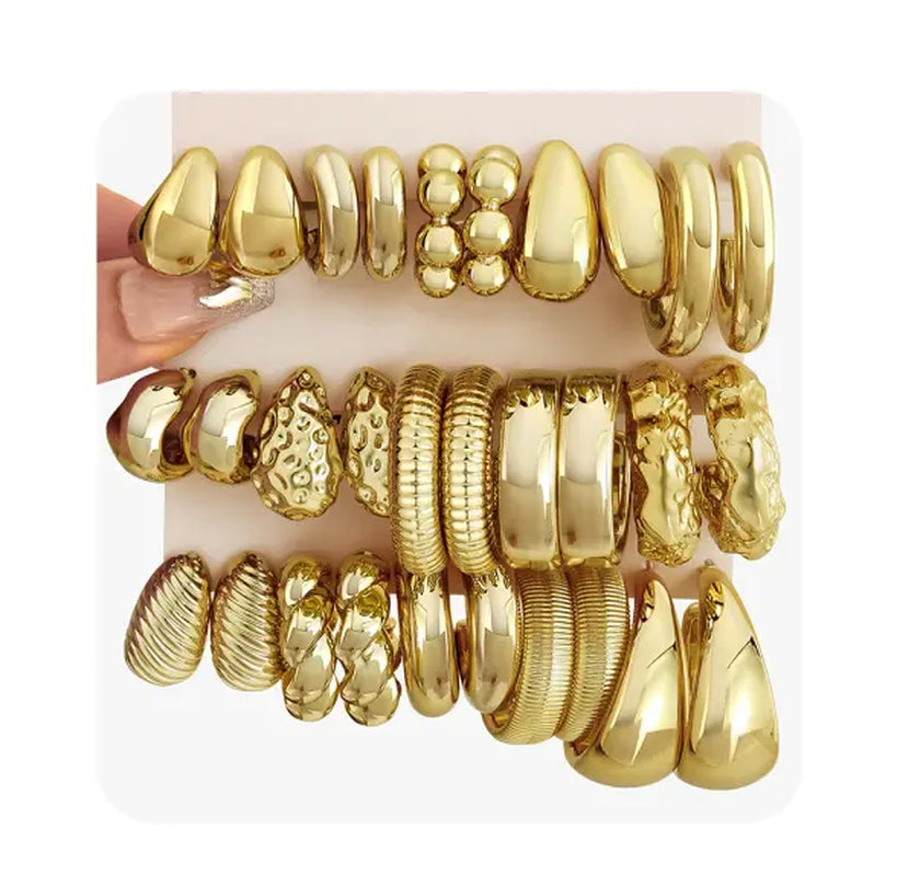 17KM 20-Piece Gold Hoop Earrings Set