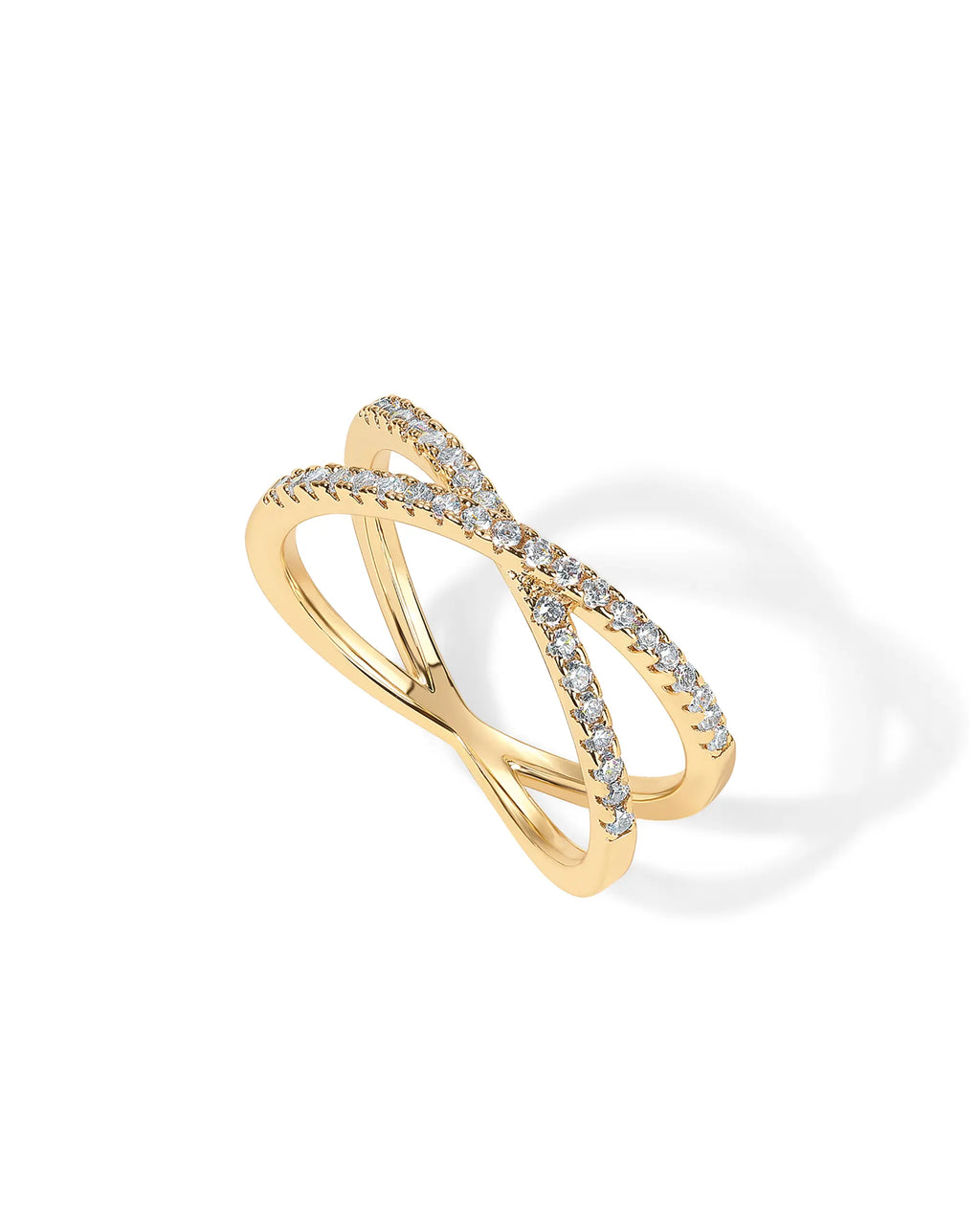 PAVOI 14K Gold Plated Women's Criss Cross Ring with Simulated Diamond CZ