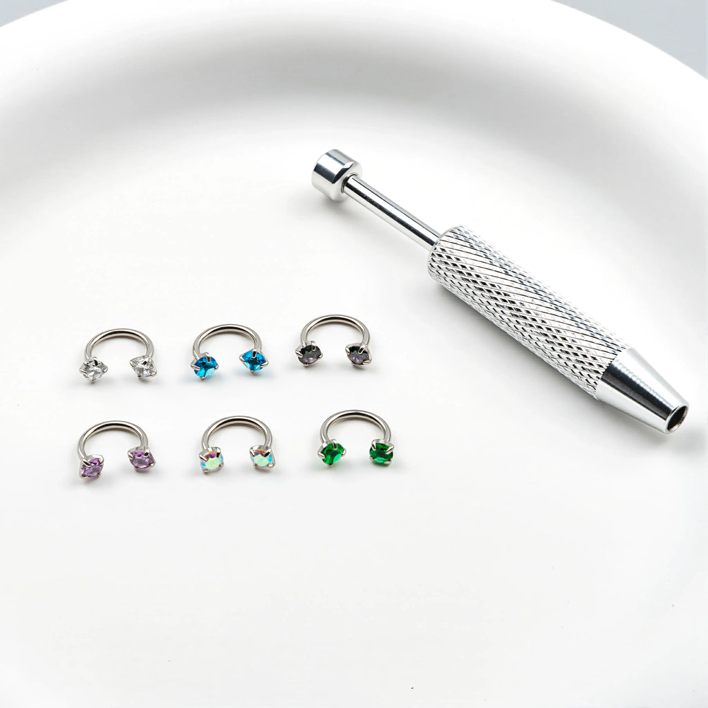 6-Piece Titanium Horseshoe Nose Hoop Set – 18G, CZ Gems, Gold & Silver