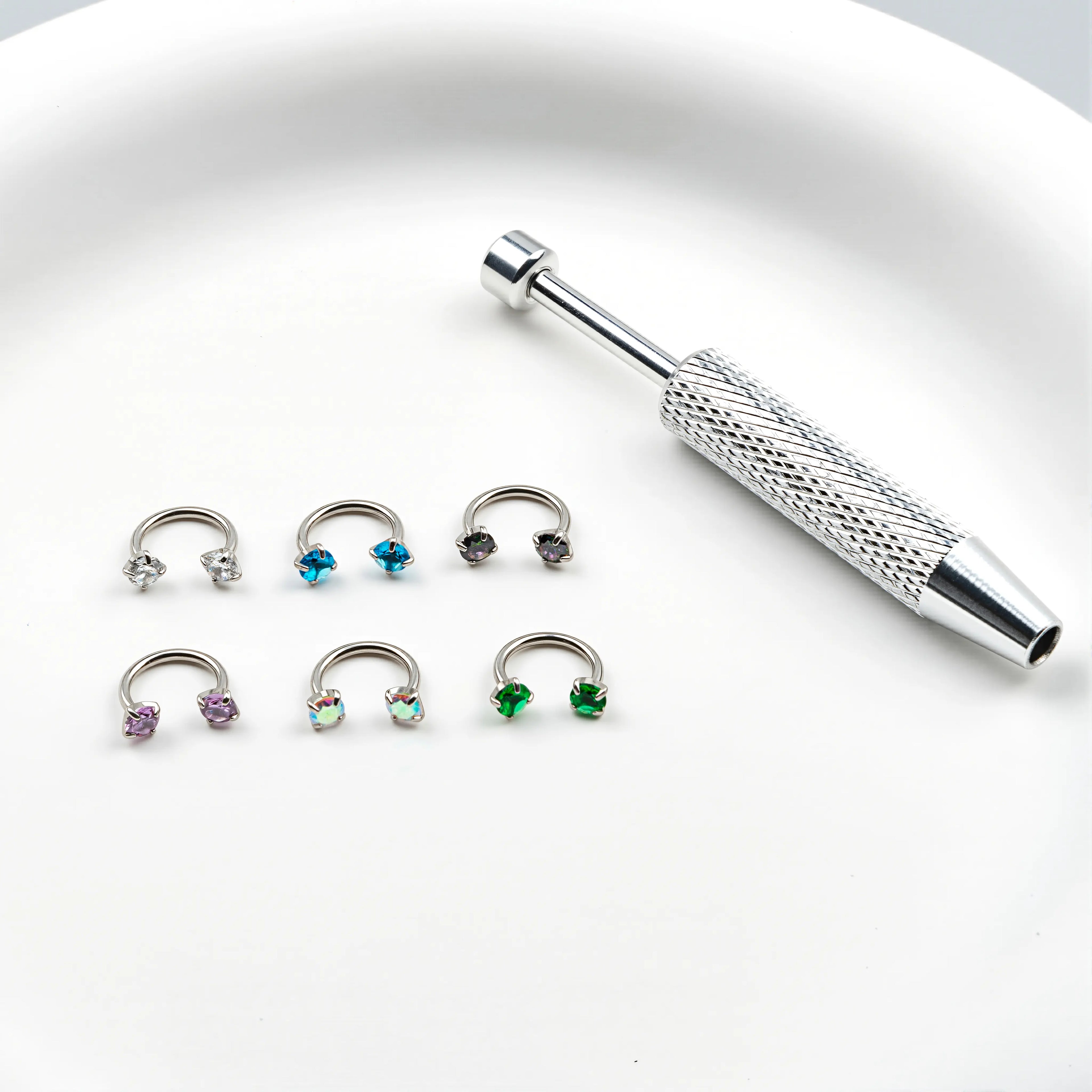 6-Piece Titanium Horseshoe Nose Hoop Set – 18G, CZ Gems, Gold & Silver