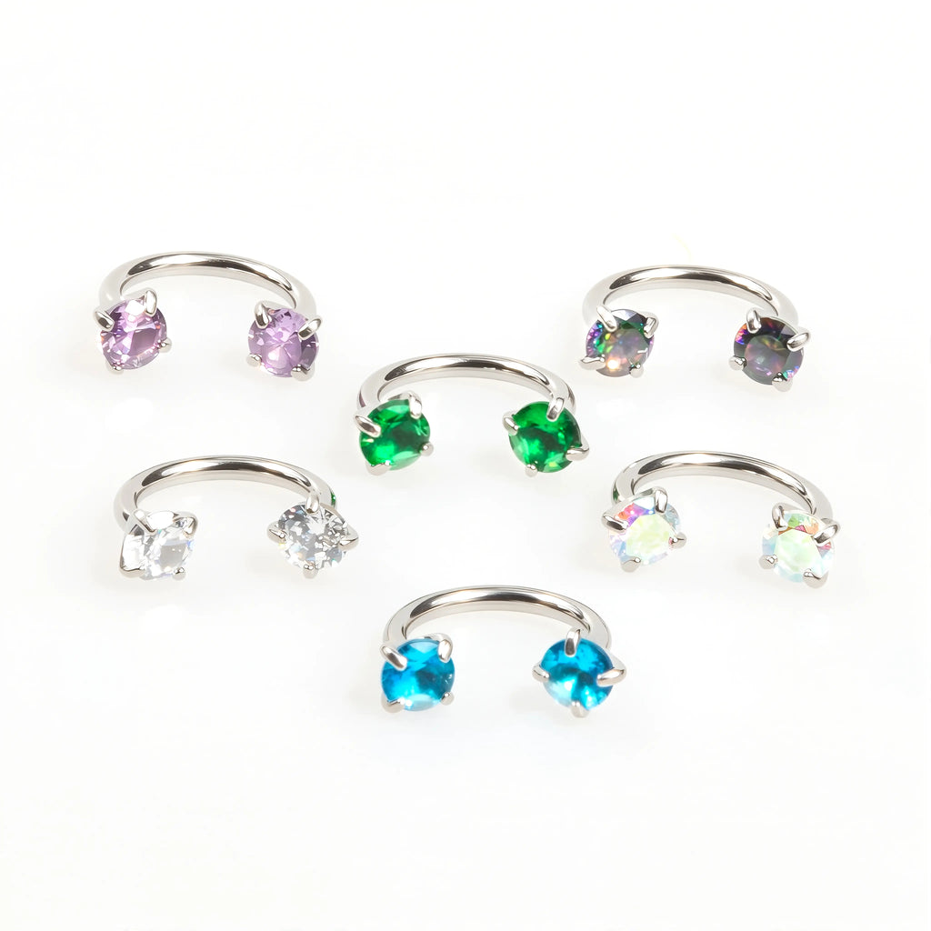 6-Piece Titanium Horseshoe Nose Hoop Set – 18G, CZ Gems, Gold & Silver