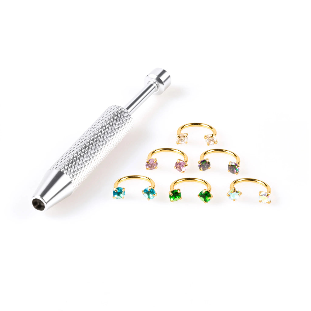 6-Piece Titanium Horseshoe Nose Hoop Set – 18G, CZ Gems, Gold & Silver