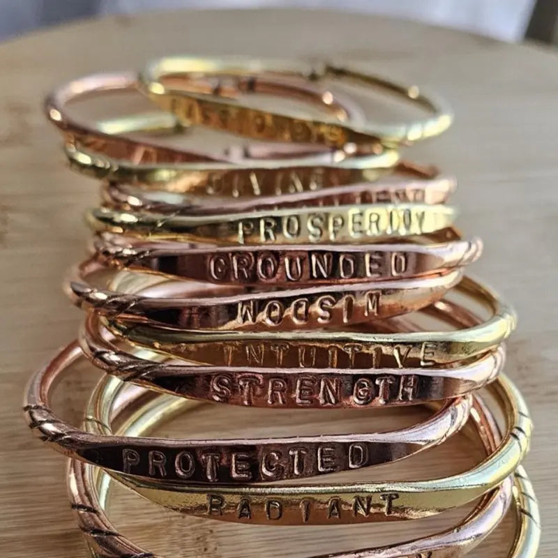 Engraved Pure Copper Affirmation Bracelet