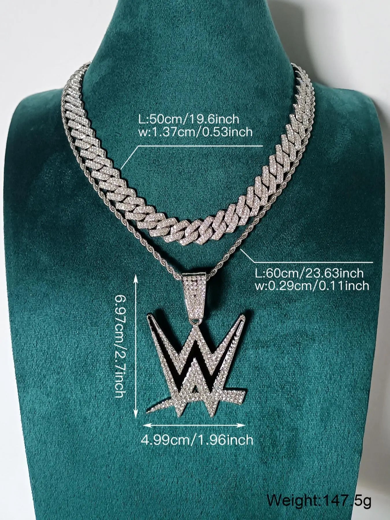 Rhinestone-Embellished Wrestling Pendant Necklace