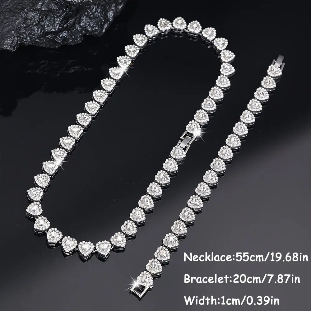 Heart-Shaped Cuban Chain Necklace Set