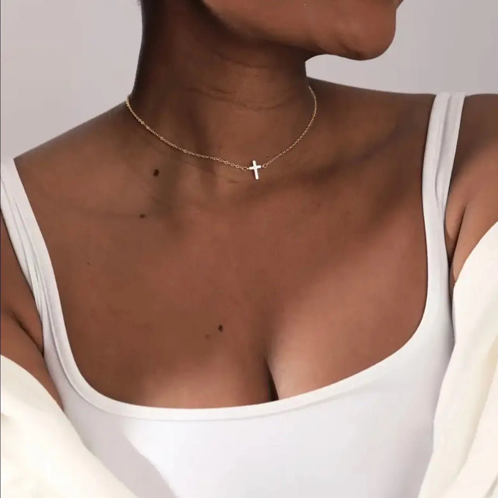 Elegant Minimalist Gold Cross Necklace for Women by North Jewelry