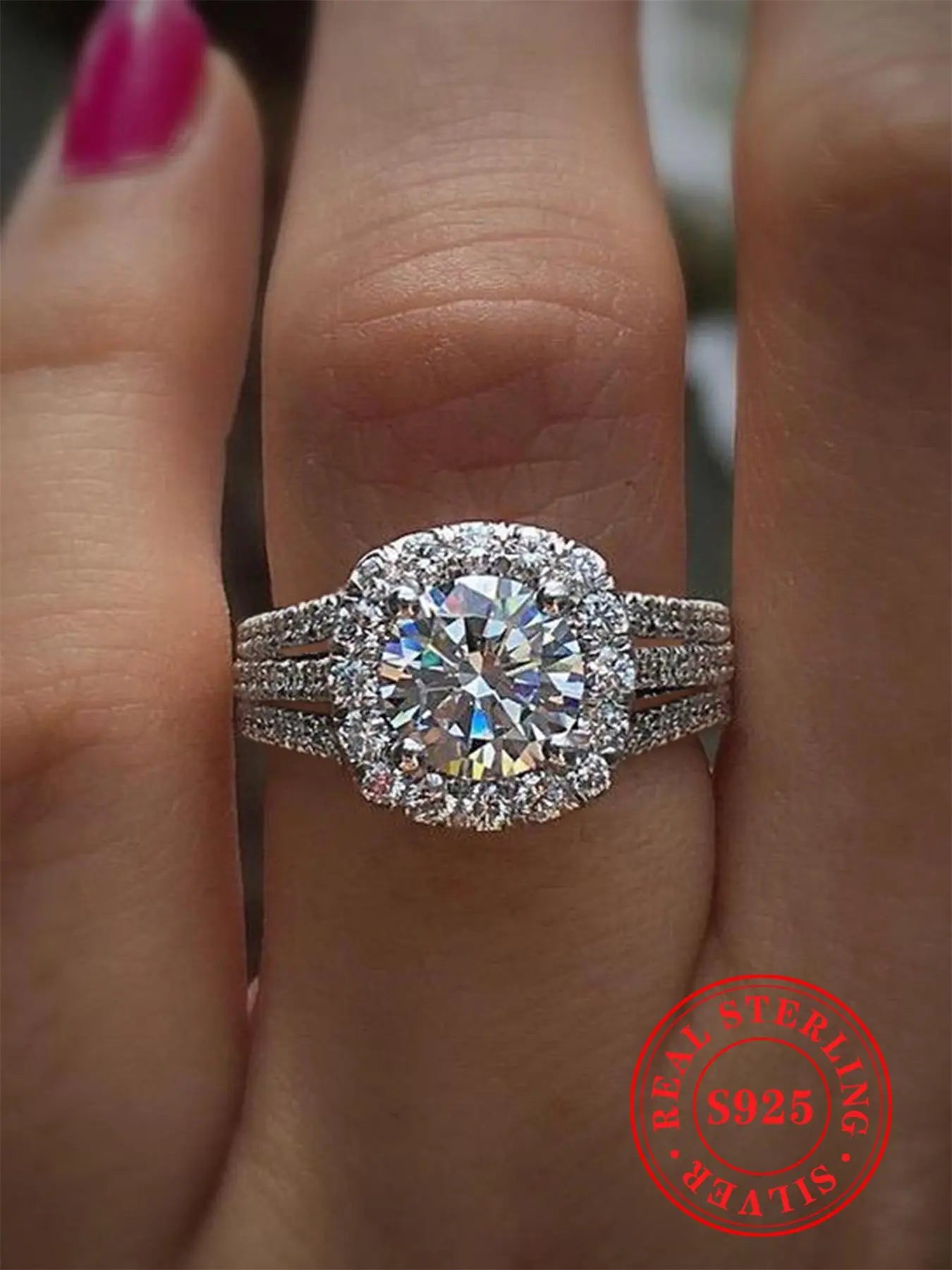 S925 Sterling Silver Square Shaped Rhinestone Pave Ring - Elegant Jewelry for Women, Perfect for Summer Parties and Daily Wear