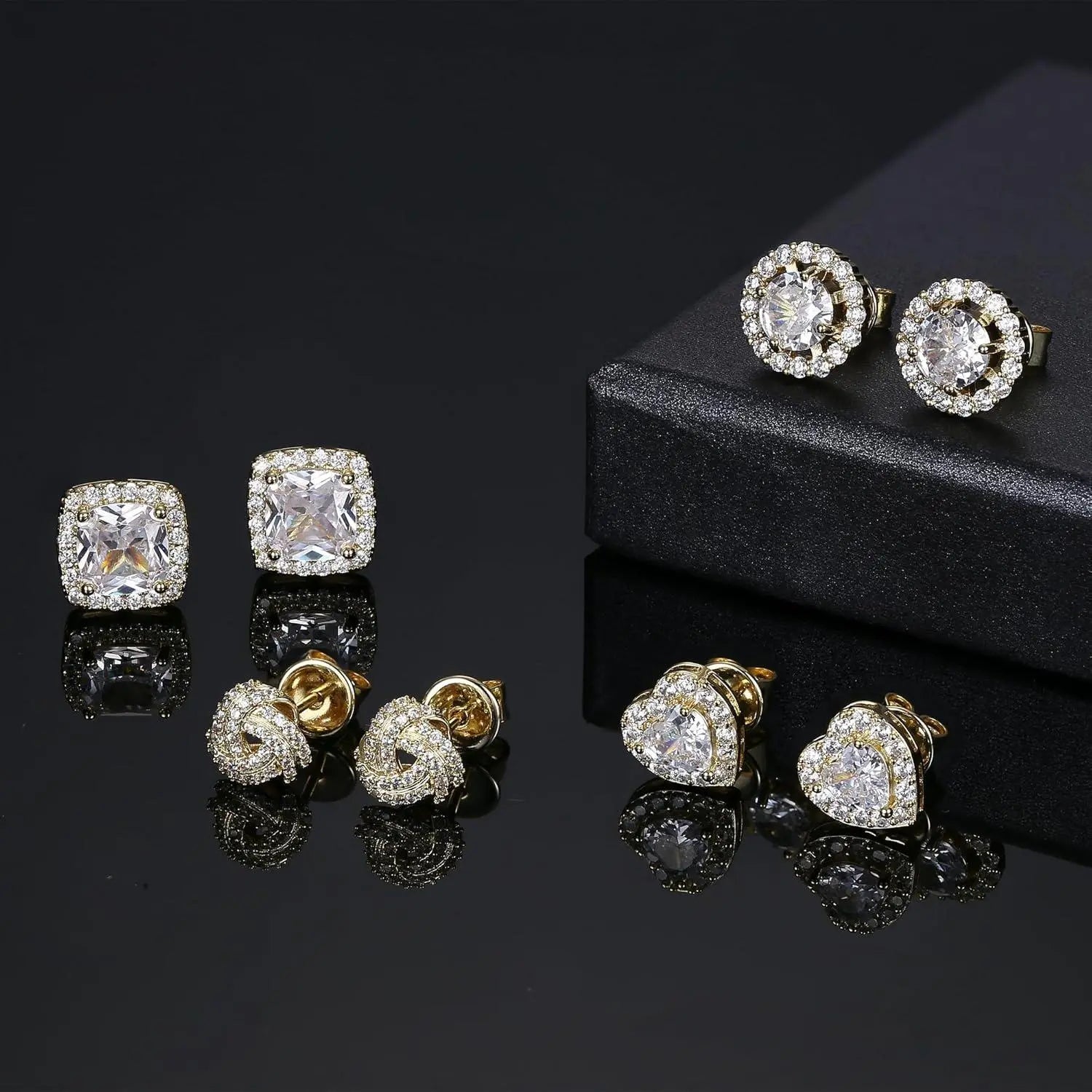 Sterling Silver CZ Stud Earrings Set