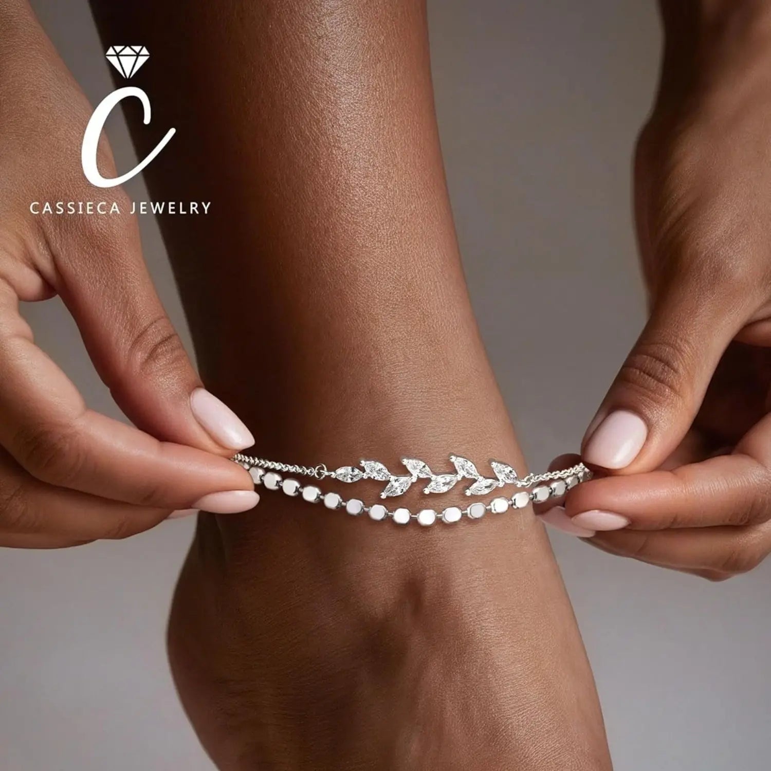 Cassieca Adjustable Silver Ankle Bracelet - 2PC Stackable