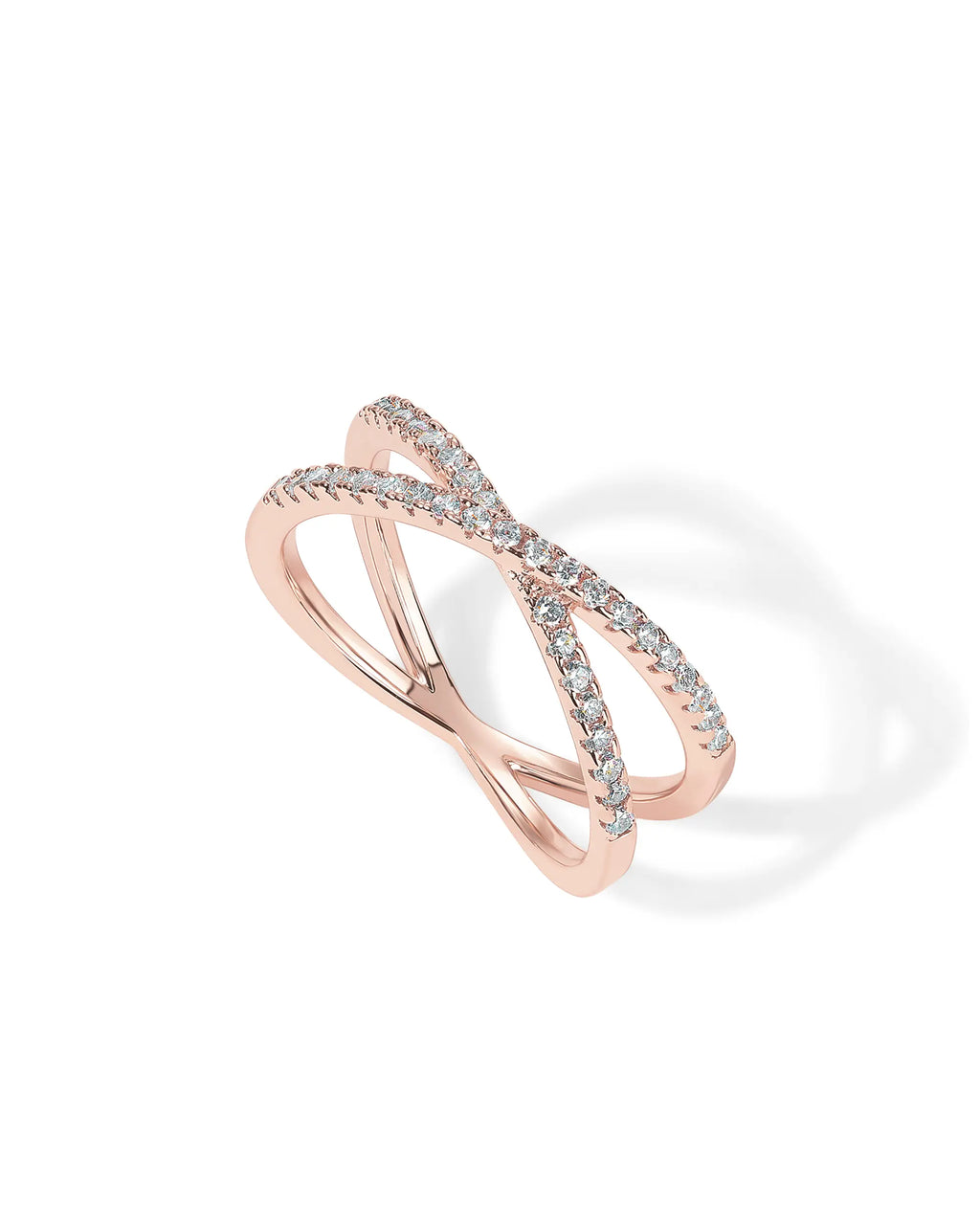 PAVOI 14K Gold Plated Women's Criss Cross Ring with Simulated Diamond CZ