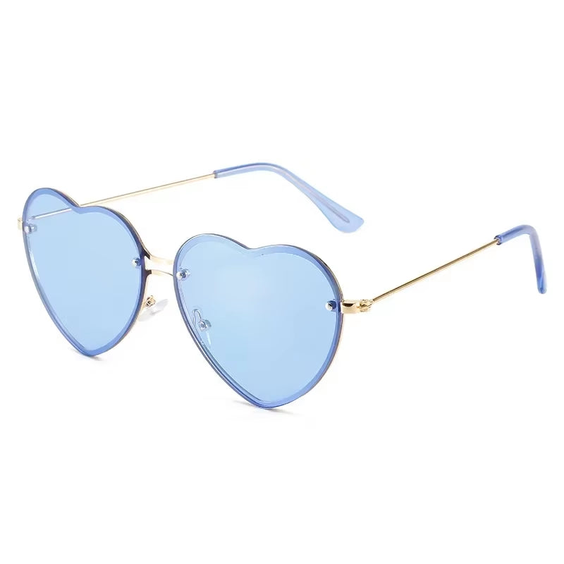 Heart-Shaped Rimless Sunglasses with Clear Ocean Lenses