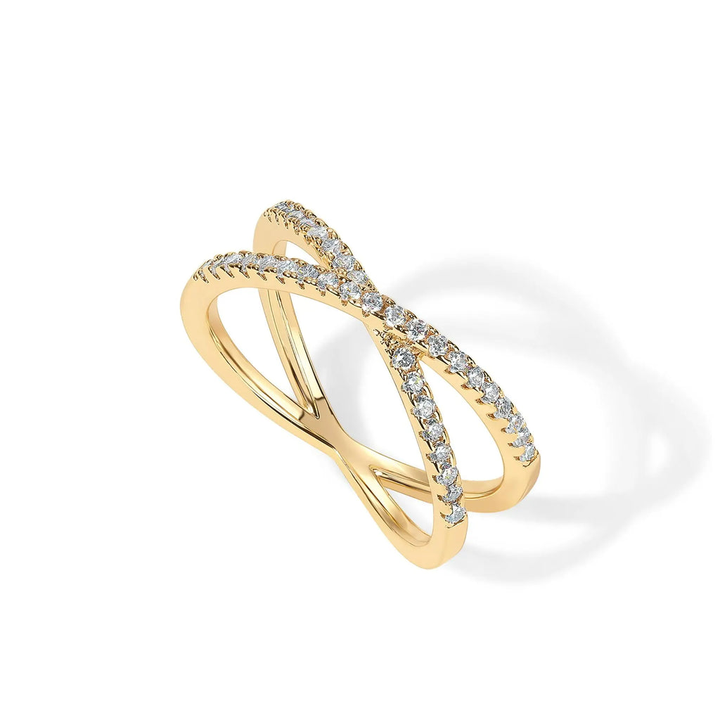 PAVOI 14K Gold Plated Women's Criss Cross Ring with Simulated Diamond CZ