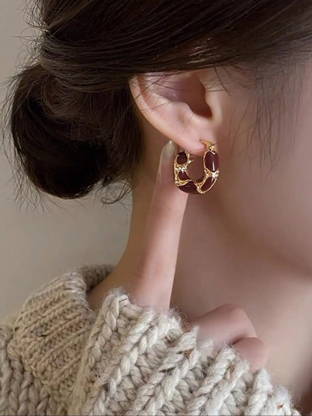 Tiger Eye Stone Hoop Earring Set