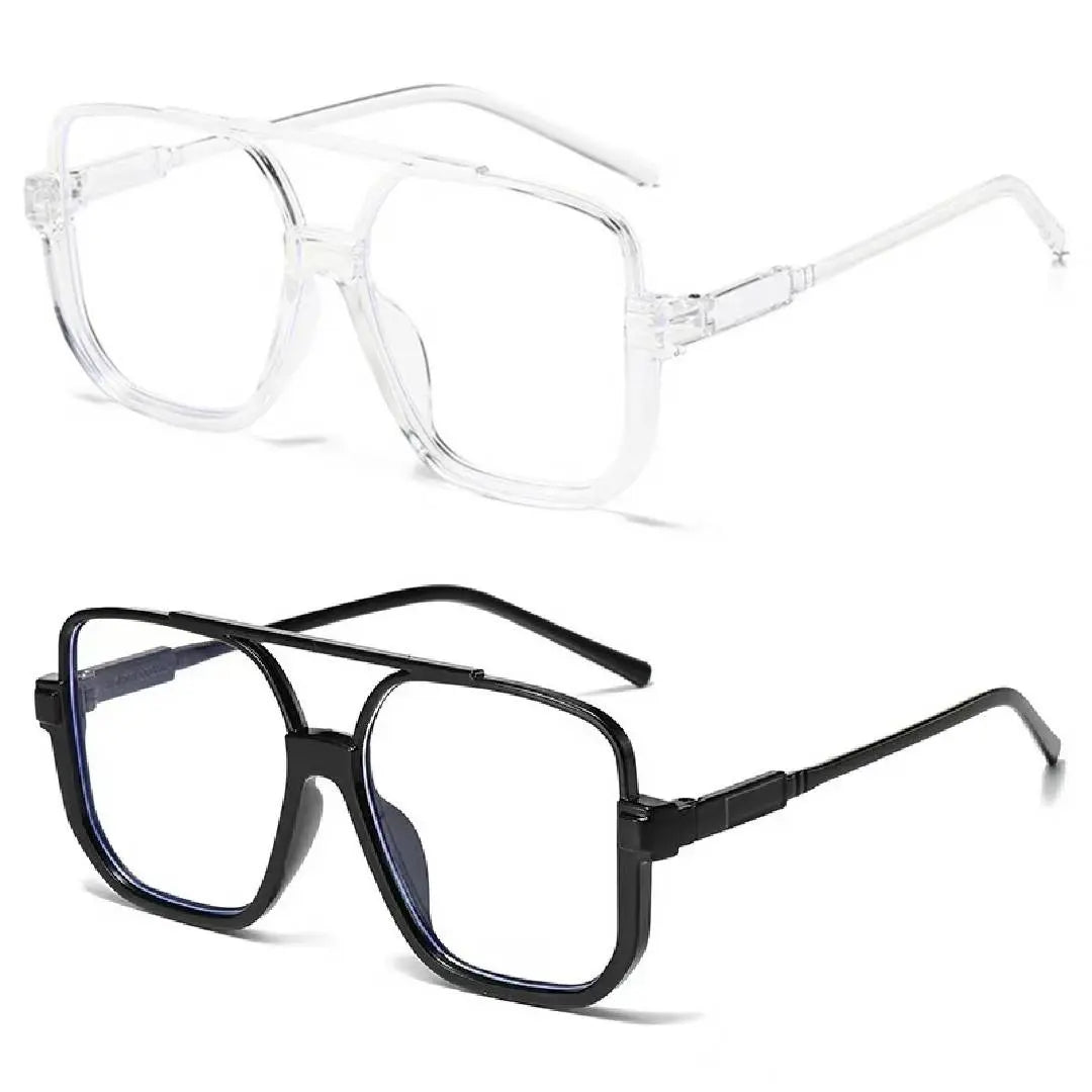 2-Pack Oversized Square Double Bridge Sunglasses - Y2K American Retro Fashion with UV Protection Aviator Shades