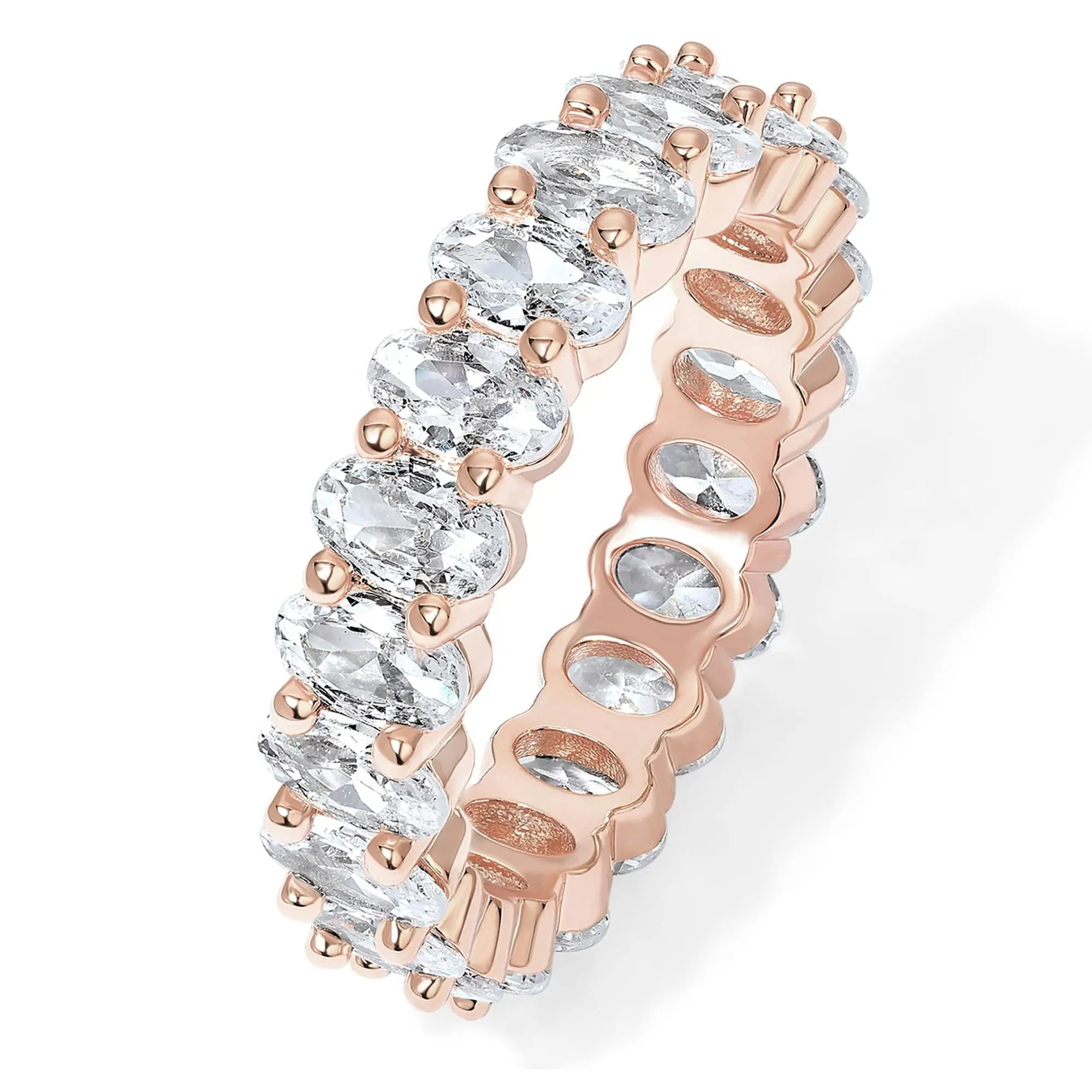 PAVOI 14K Gold Plated Eternity Ring with Oval 5A & 6A Cubic Zirconia - Stackable Love Ring for Women - Elegant Wedding Band Available in Sizes 5 to 10
