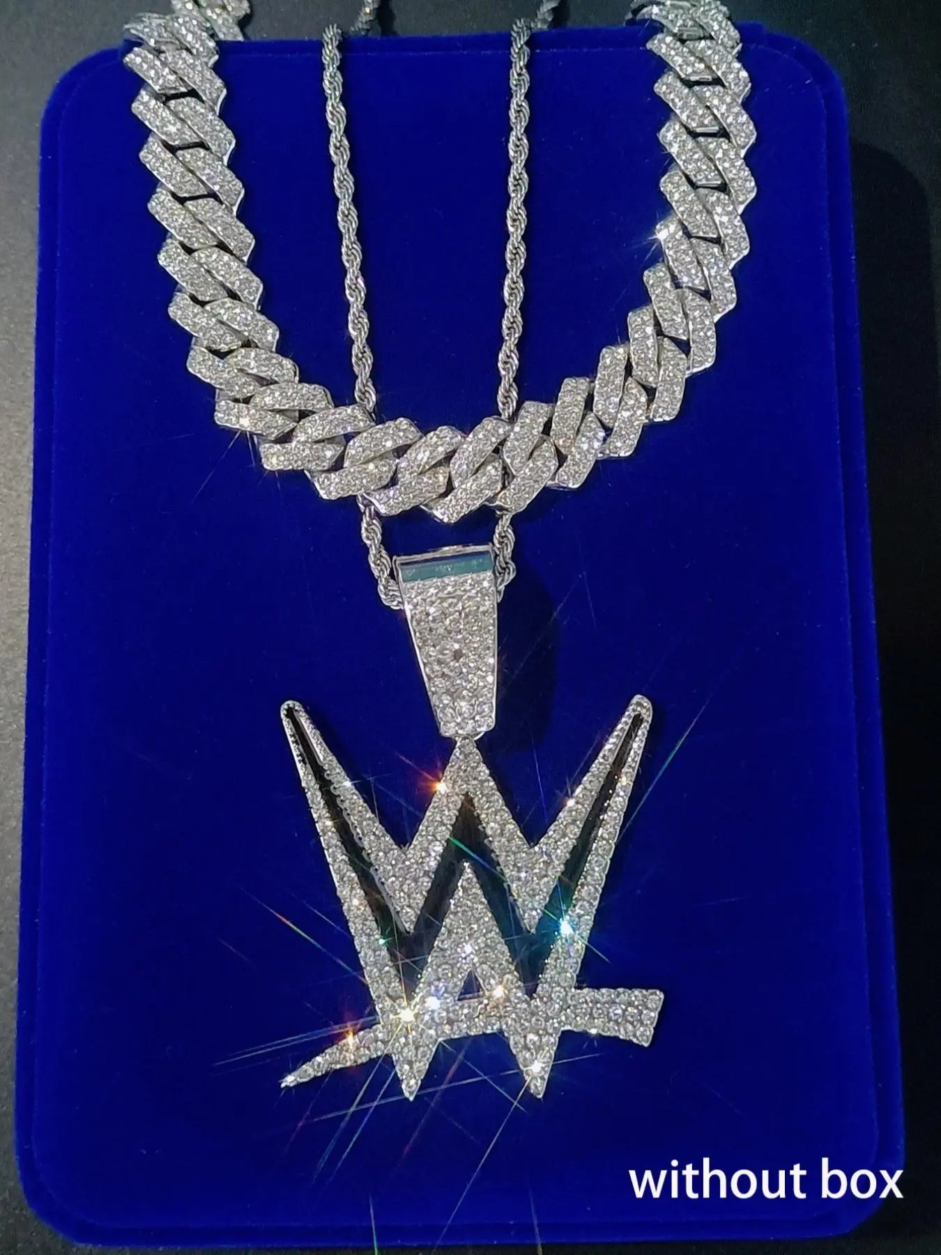 Rhinestone-Embellished Wrestling Pendant Necklace