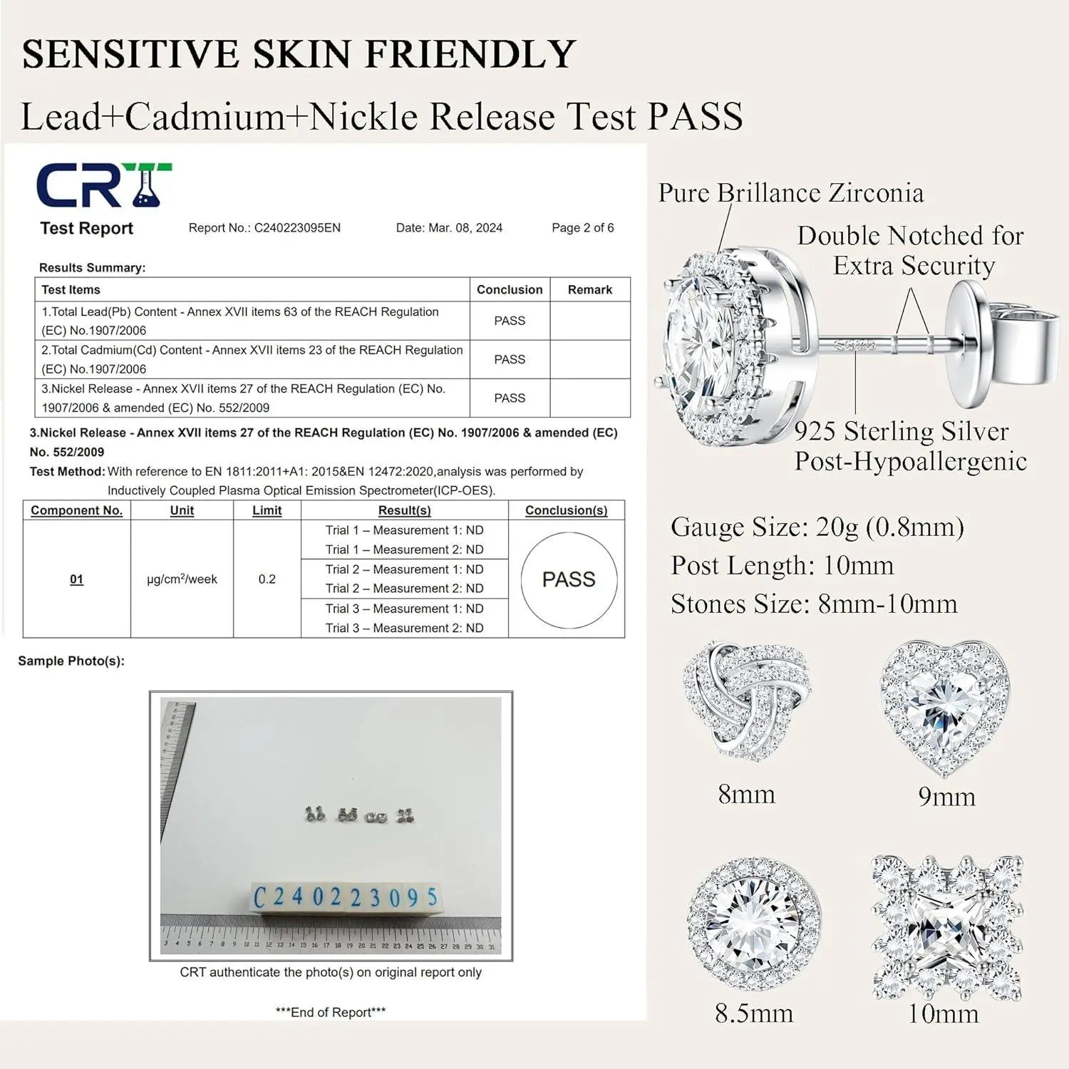 Sterling Silver CZ Stud Earrings Set