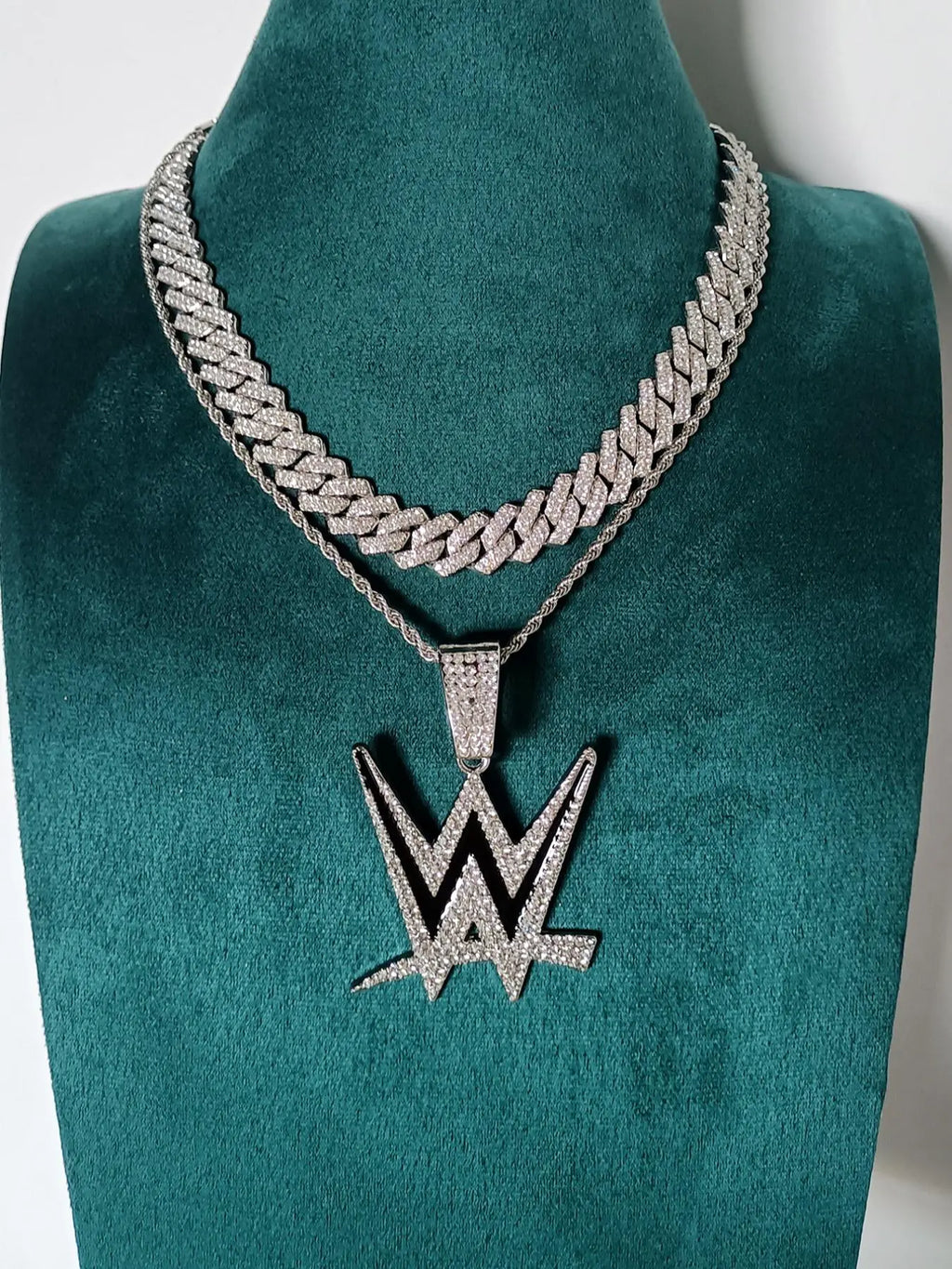 Rhinestone-Embellished Wrestling Pendant Necklace