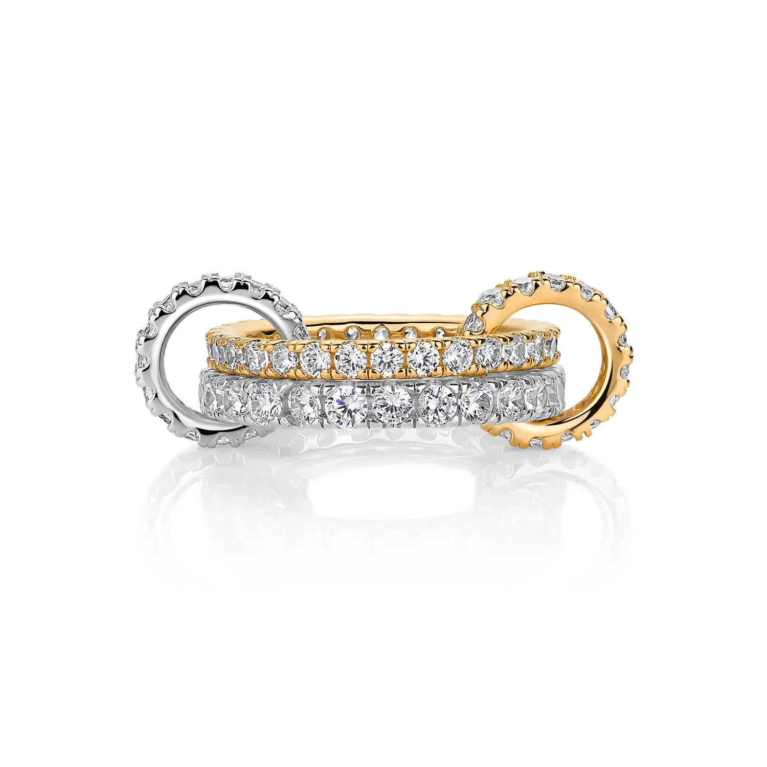 14K Gold Plated Interlocked Stackable Statement Ring for Women - Chunky Multi-Band Double & Triple Ring in Two-Tone Mixed Metals with Cubic Zirconia