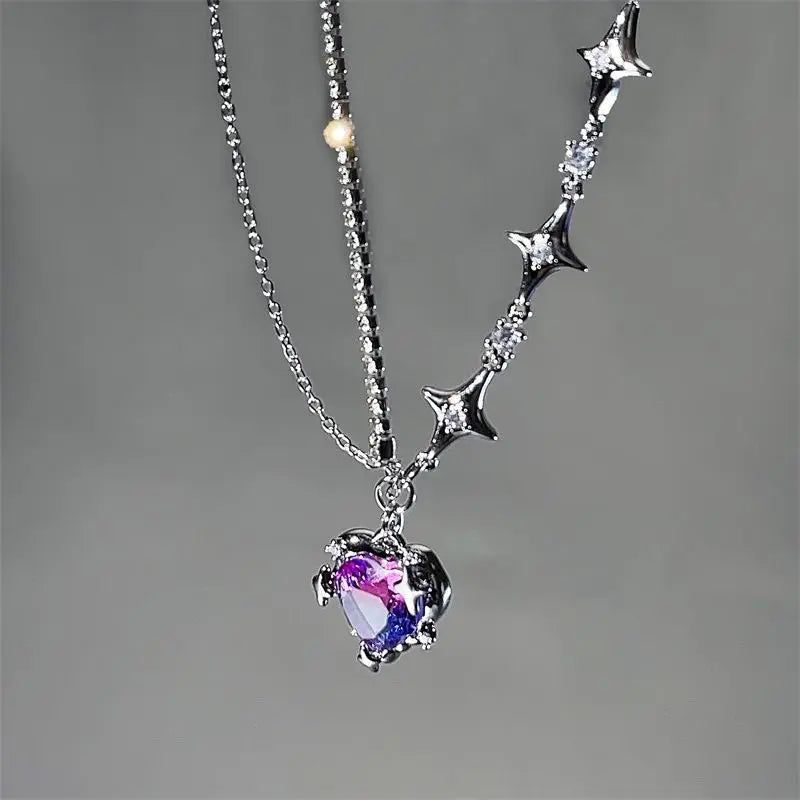 Elegant Golden Twist Heart and Star Necklace with Pink Pendant - Marlu Jewelry Collection