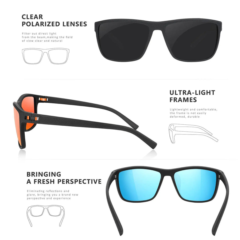 Turbo Pep Unisex Polarized Square Sunglasses - 3 Pairs