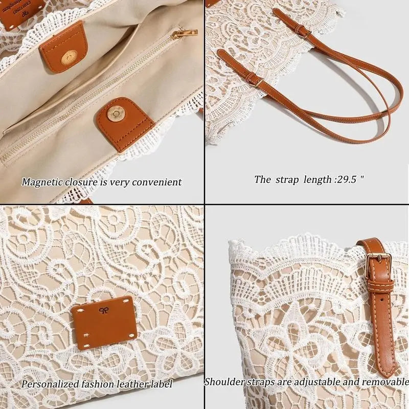 Vintage Lace Kiss Lock Shoulder Bag
