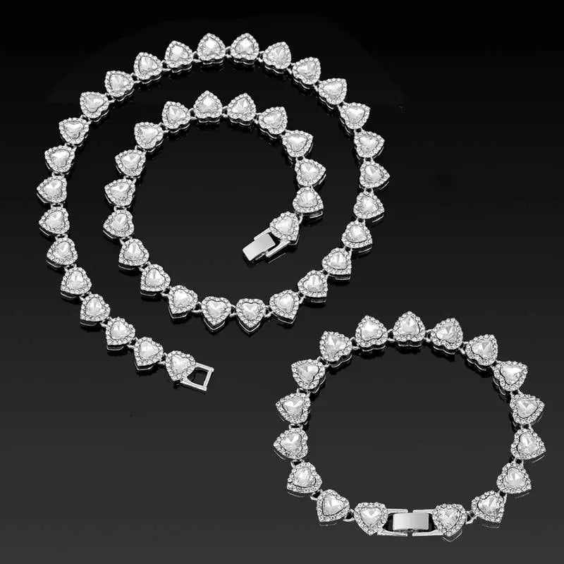Heart-Shaped Cuban Chain Necklace Set